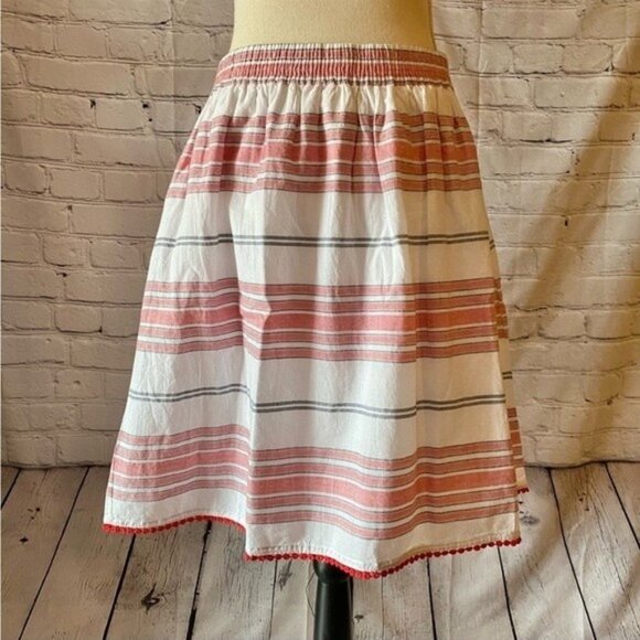 Red & White Striped A-Line White Linen Skirt - Picture 1 of 5